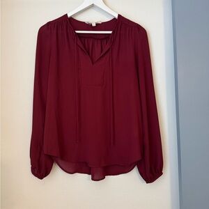 Hippie Rose Burgundy Long Sleeve Blouse, Women’s Work Blouse, Modest Blouse